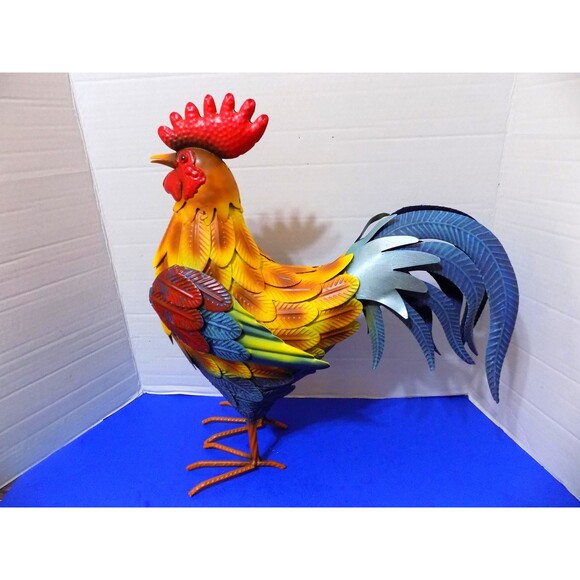 New Metal Rooster Chicken Figurine Sculpture Home Decor Country Rustic Farm - Picture 3 of 4